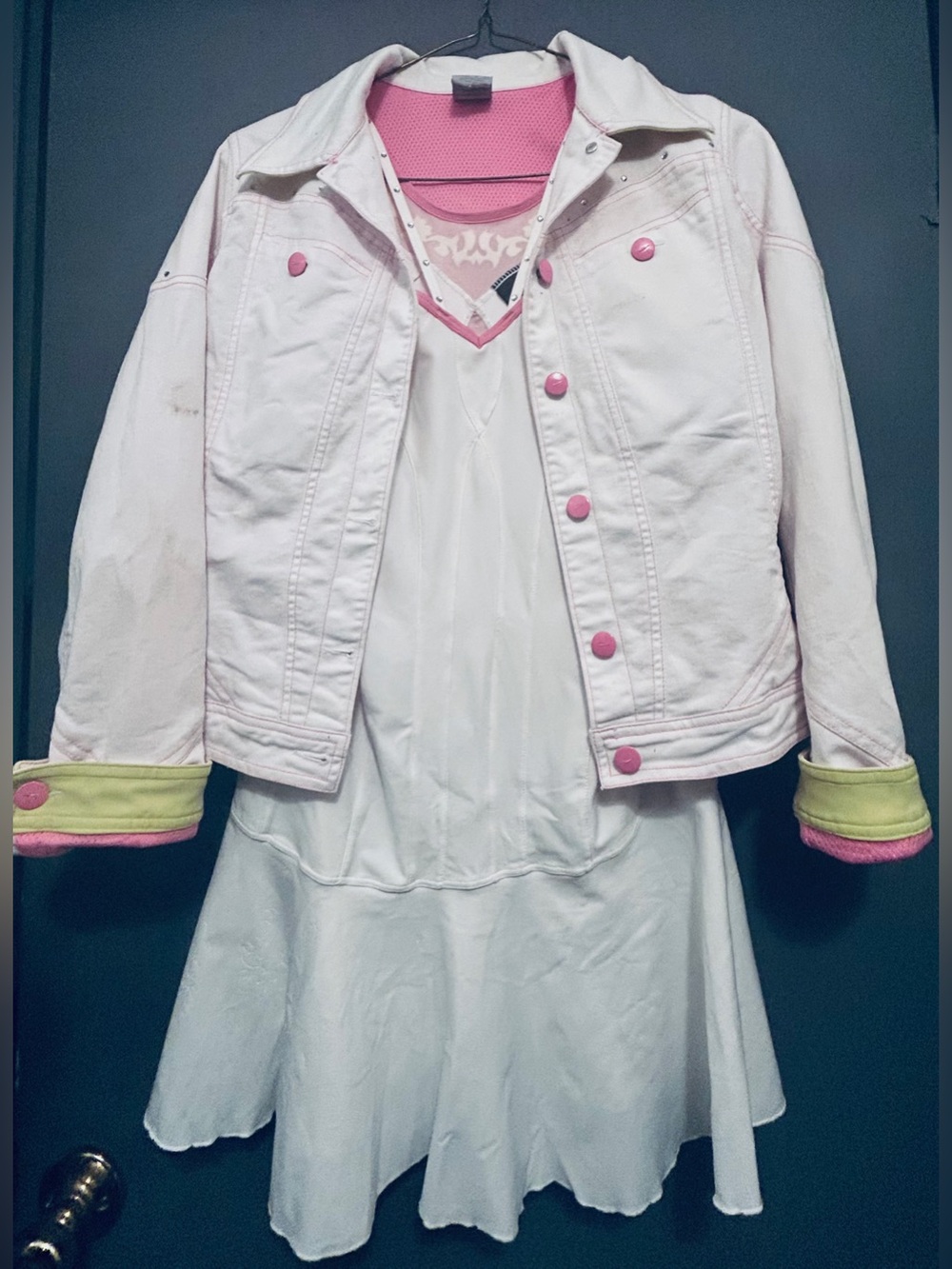 NIKE SERENA WILLIAMS WHITE PINK TRIM RHINESTONE TENNIS DRESS MATCHING JACKET M/L